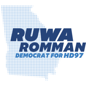 Ruwa logo Georgia light blue Ruwa Romman lighter navy Democrat for HD97 mid blue 300x300